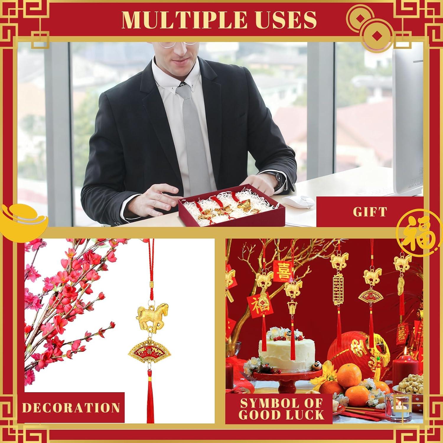 imageGeosar 12 Pcs Chinese New Year Decorations 2026 Horse Feng Shui Lucky Charms with Red Tassels ampamp Chinese Coins Knots Lunar New Year Ornaments for Wealth ampamp Good Luck Horse Copper Coins12