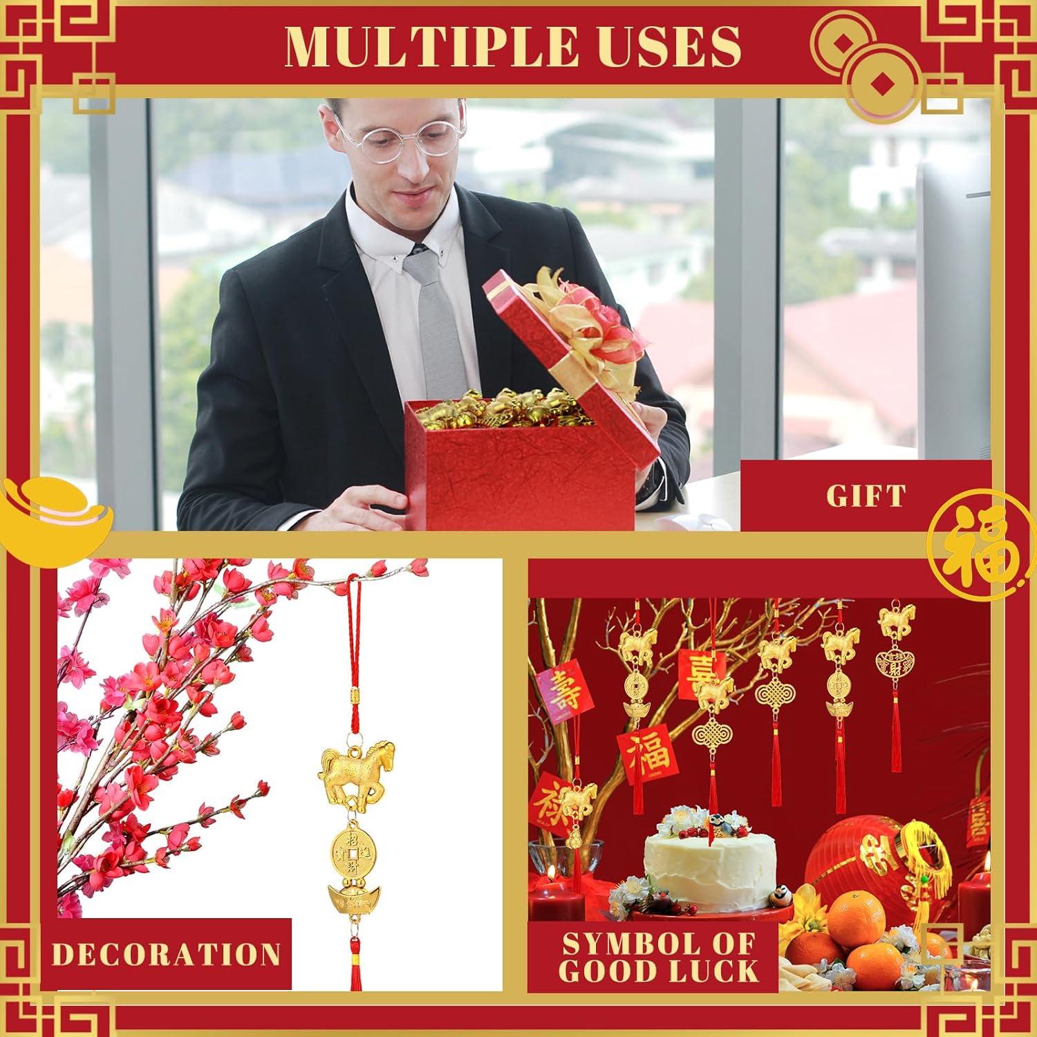 imageGeosar 12 Pcs Chinese New Year Decorations 2026 Horse Feng Shui Lucky Charms with Red Tassels ampamp Chinese Coins Knots Lunar New Year Ornaments for Wealth ampamp Good Luck Horse Copper Coins12