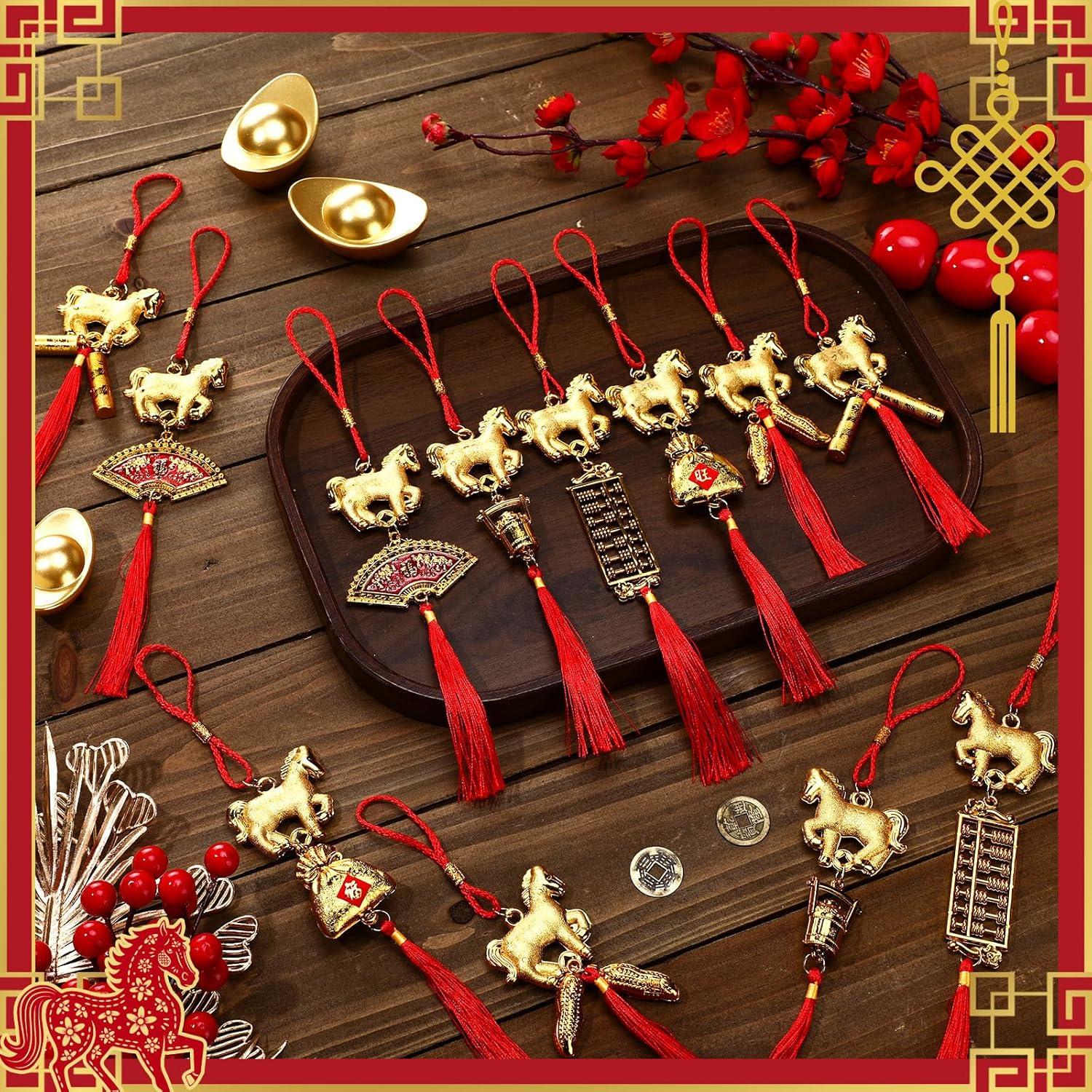 imageGeosar 12 Pcs Chinese New Year Decorations 2026 Horse Feng Shui Lucky Charms with Red Tassels ampamp Chinese Coins Knots Lunar New Year Ornaments for Wealth ampamp Good Luck Horse Copper Coins12