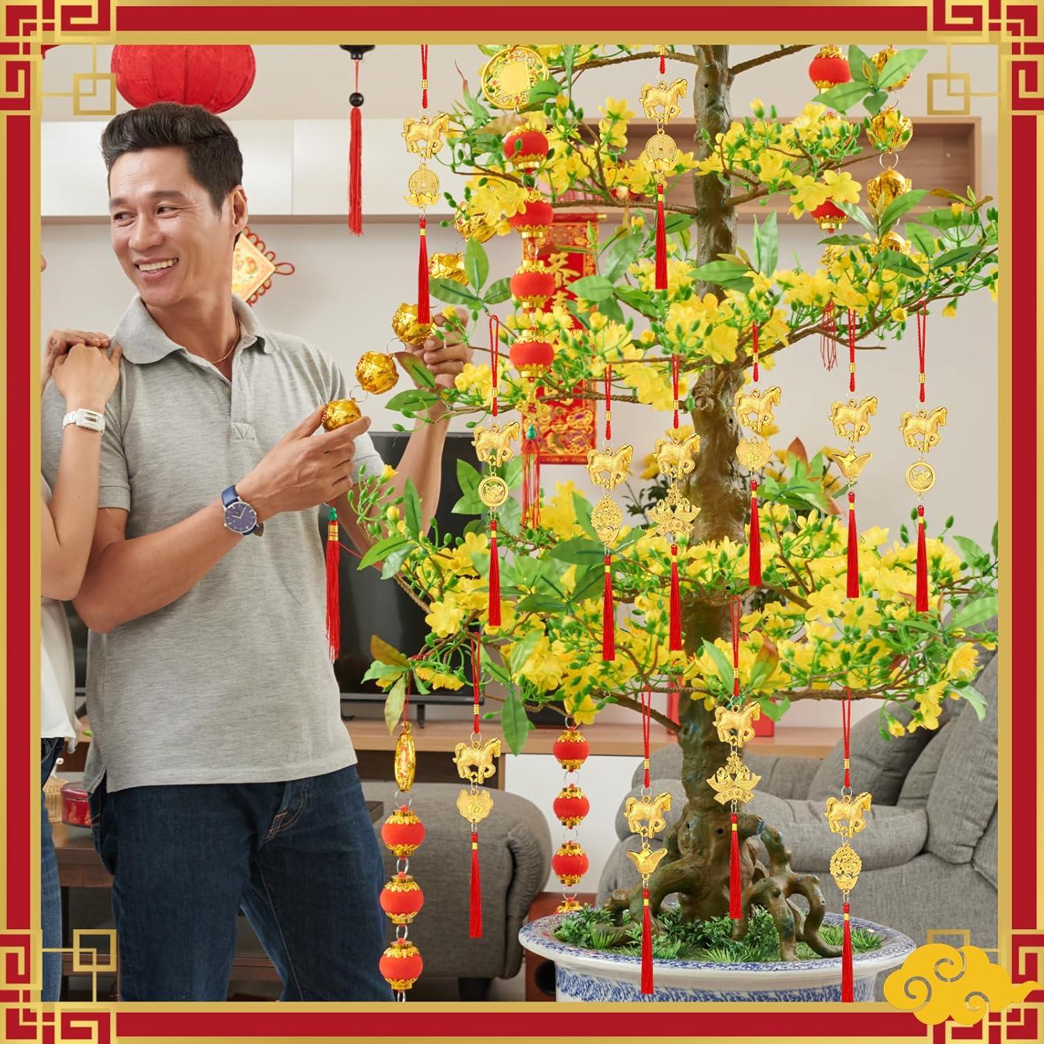 imageGeosar 12 Pcs Chinese New Year Decorations 2026 Horse Feng Shui Lucky Charms with Red Tassels ampamp Chinese Coins Knots Lunar New Year Ornaments for Wealth ampamp Good Luck Horse Copper Coins12