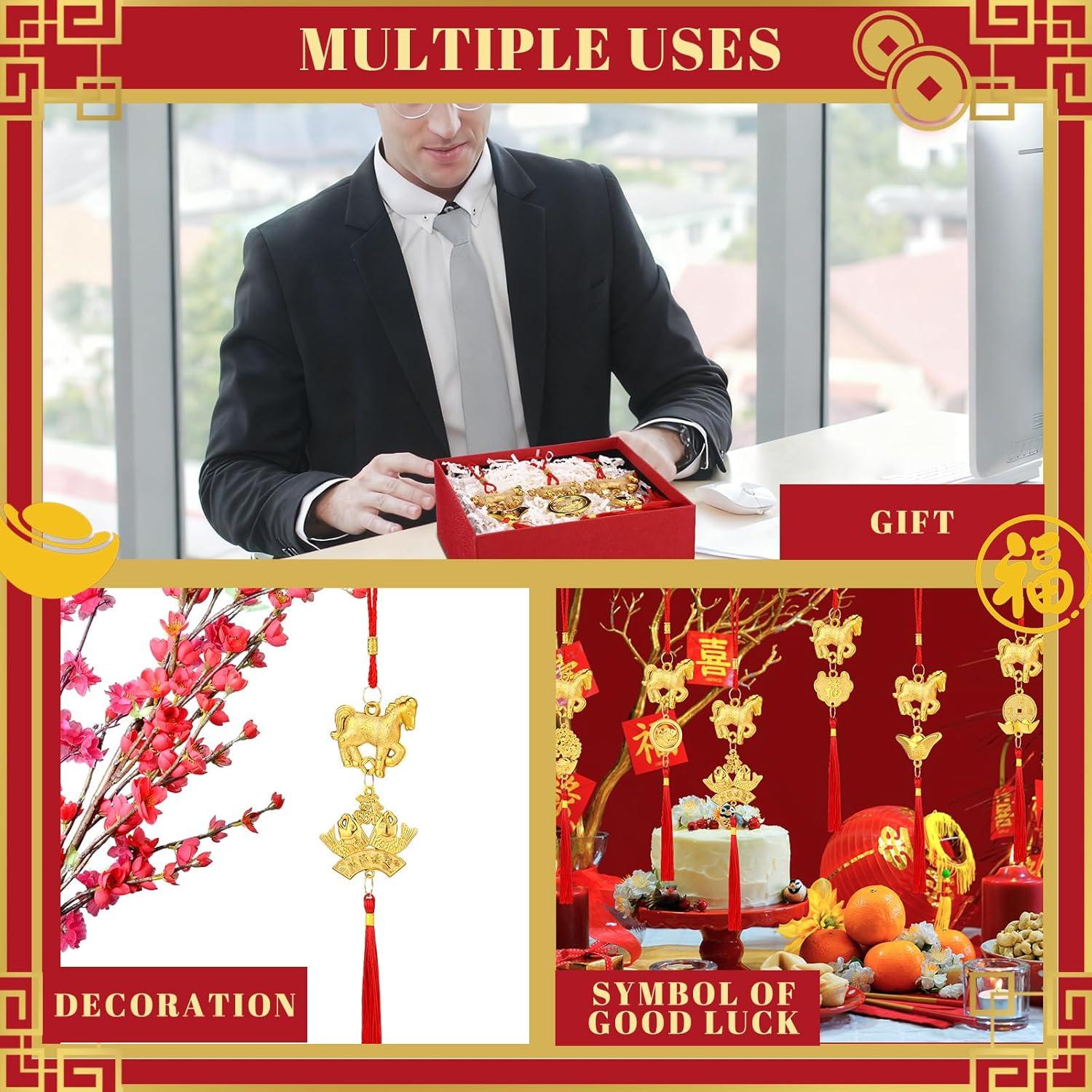 imageGeosar 12 Pcs Chinese New Year Decorations 2026 Horse Feng Shui Lucky Charms with Red Tassels ampamp Chinese Coins Knots Lunar New Year Ornaments for Wealth ampamp Good Luck Horse Copper Coins12