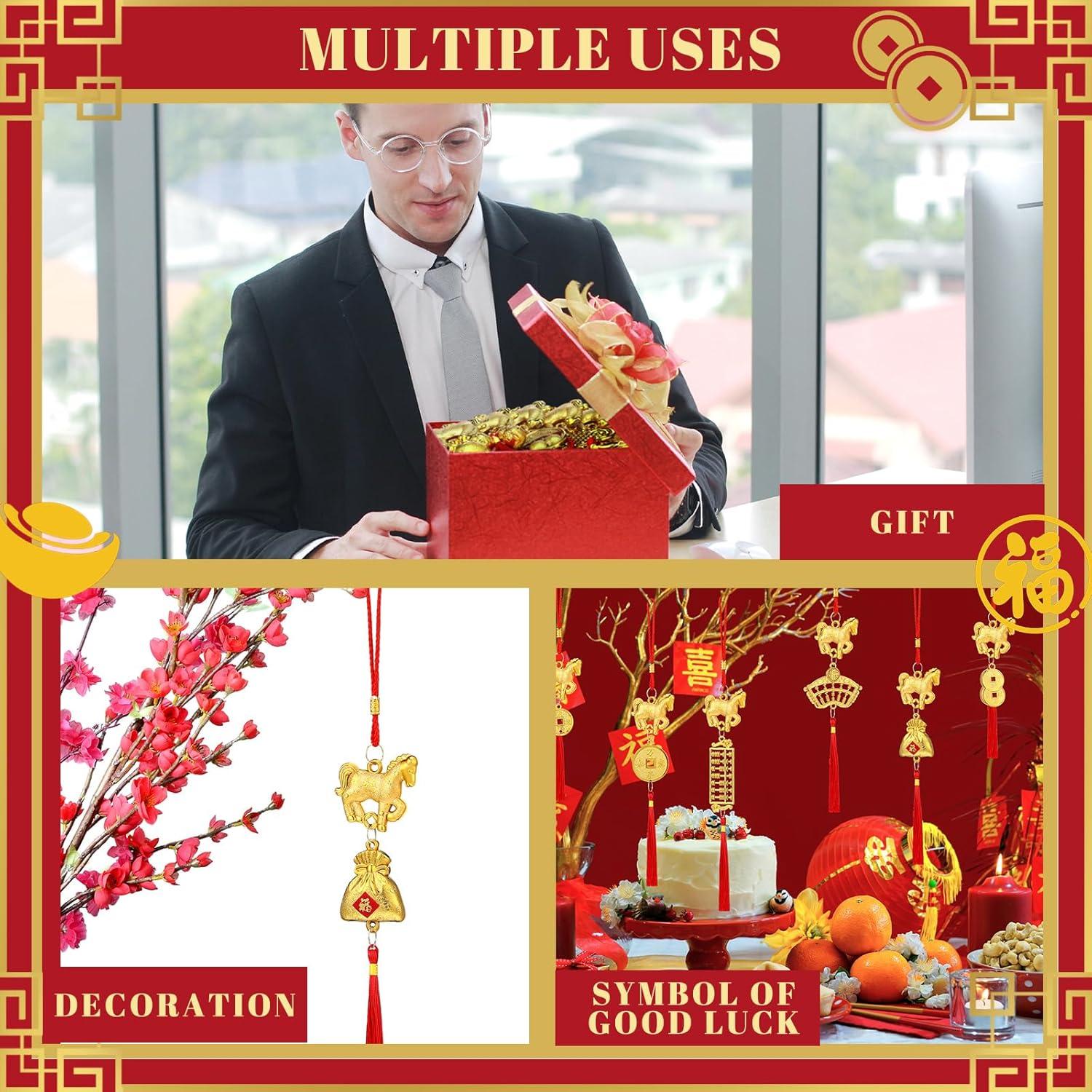 imageGeosar 12 Pcs Chinese New Year Decorations 2026 Horse Feng Shui Lucky Charms with Red Tassels ampamp Chinese Coins Knots Lunar New Year Ornaments for Wealth ampamp Good Luck Horse Copper Coins12
