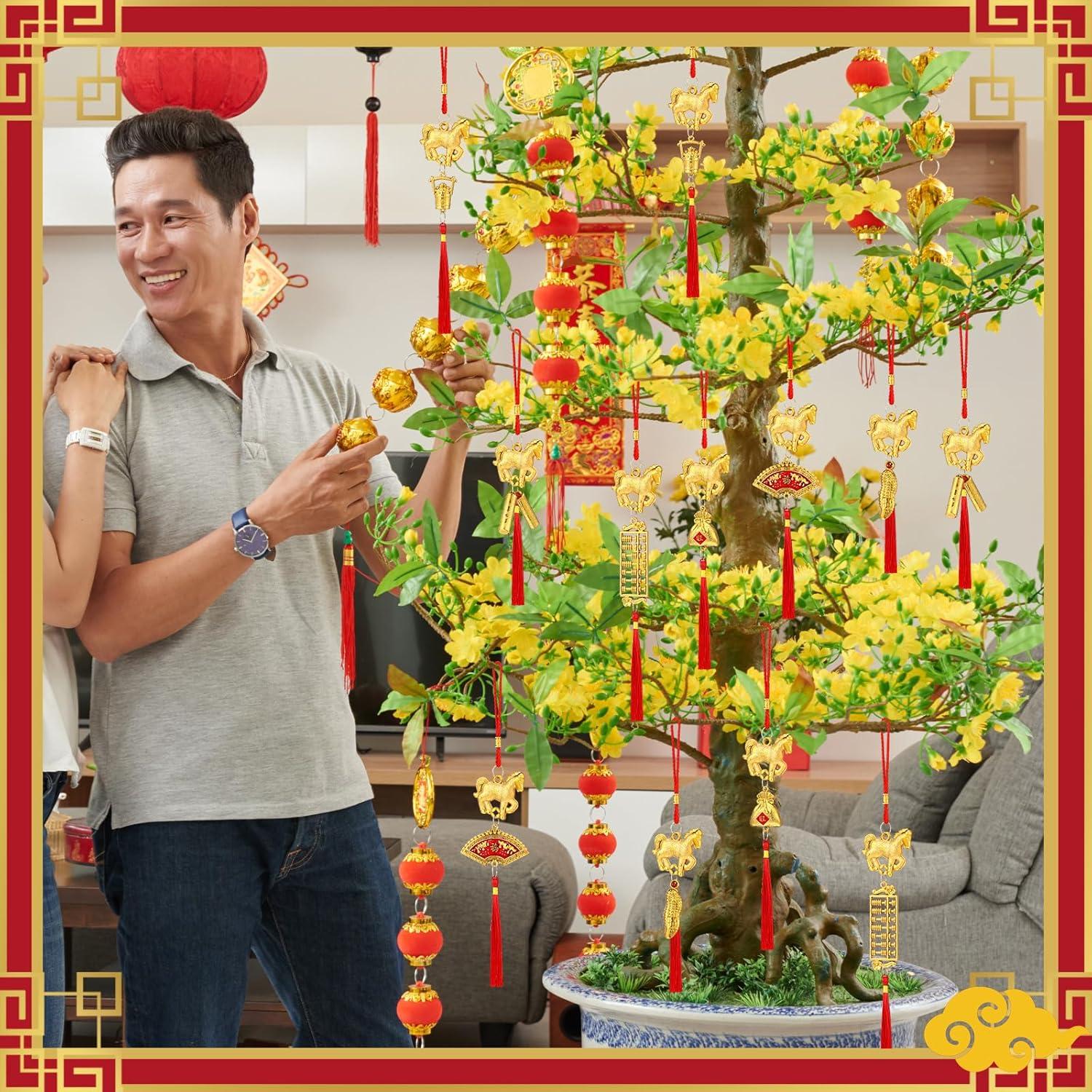imageGeosar 12 Pcs Chinese New Year Decorations 2026 Horse Feng Shui Lucky Charms with Red Tassels ampamp Chinese Coins Knots Lunar New Year Ornaments for Wealth ampamp Good Luck Horse Copper Coins12