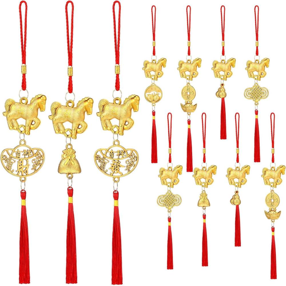 imageGeosar 12 Pcs Chinese New Year Decorations 2026 Horse Feng Shui Lucky Charms with Red Tassels ampamp Chinese Coins Knots Lunar New Year Ornaments for Wealth ampamp Good Luck Horse Copper Coins12