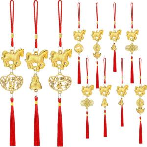 imageGeosar 12 Pcs Chinese New Year Decorations 2026 Horse Feng Shui Lucky Charms with Red Tassels ampamp Chinese Coins Knots Lunar New Year Ornaments for Wealth ampamp Good Luck Horse Copper Coins12