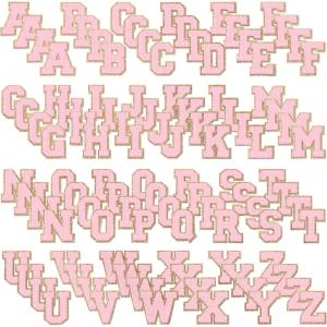 image:image104 Pcs Letter Patch Iron on Chenille AZ Repair Alphabet Applique Patches Embroidered Letter Sew on with Gold Border for Bags Shirts315Purple White Pink BluePink