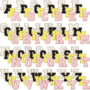 image:image104 Pcs Letter Patch Iron on Chenille AZ Repair Alphabet Applique Patches Embroidered Letter Sew on with Gold Border for Bags Shirts315Purple White Pink BlueBlack White Pink Yellow