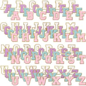 image:image104 Pcs Letter Patch Iron on Chenille AZ Repair Alphabet Applique Patches Embroidered Letter Sew on with Gold Border for Bags Shirts315Purple White Pink BluePurple White Pink Blue