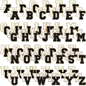 image:image104 Pcs Letter Patch Iron on Chenille AZ Repair Alphabet Applique Patches Embroidered Letter Sew on with Gold Border for Bags Shirts315Purple White Pink BlueBlack White