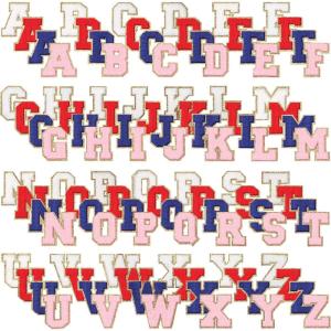 image:image104 Pcs Letter Patch Iron on Chenille AZ Repair Alphabet Applique Patches Embroidered Letter Sew on with Gold Border for Bags Shirts315Purple White Pink BlueBright Color