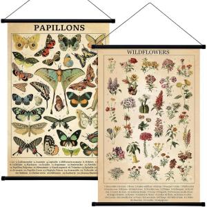 image:imageGeosar 2 Pcs Vintage Mushroom Flower Butterfly Tree Poster Fungus Rustic Wall Hanging Illustrative Reference Chart Poster for Bedroom Living Room 157 x 236 InchButterfly MushroomButterfly Flower