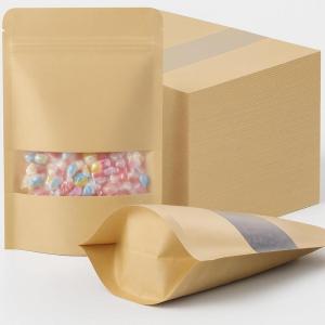 image:imageGeosar 450 Pcs Stand up Kraft Pouches with Window 6 x 9 Inch Kraft Paper Sealable Pouches with Notch Heat Sealable Resealable Bags for Small Business Zipper Food Storage for Packaging Snacks85 x 125 Inch