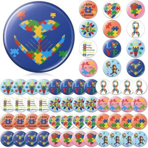 image:image60 Pcs Bulk Autism Awareness Buttons Autism Awareness Heart Colorful Puzzle Buttons Pins Colorful Puzzle Ribbon Kid Child Pattern Button Pins for Autism Awareness Theme Favor