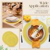 image:imageGeosar 100 Pcs Disposable Paper Placemats Cotton Woven Look 13 Round Placemats Rustic Disposable Table Pads Bulk for Dining Table Decoration Birthday Wedding Bridal Baby Shower Party Dusty BlueYellow