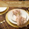 image:imageGeosar 100 Pcs Disposable Paper Placemats Cotton Woven Look 13 Round Placemats Rustic Disposable Table Pads Bulk for Dining Table Decoration Birthday Wedding Bridal Baby Shower Party Dusty BlueYellow