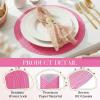 image:imageGeosar 100 Pcs Disposable Paper Placemats Cotton Woven Look 13 Round Placemats Rustic Disposable Table Pads Bulk for Dining Table Decoration Birthday Wedding Bridal Baby Shower Party Dusty BluePink