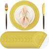 image:imageGeosar 100 Pcs Disposable Paper Placemats Cotton Woven Look 13 Round Placemats Rustic Disposable Table Pads Bulk for Dining Table Decoration Birthday Wedding Bridal Baby Shower Party Dusty BlueYellow