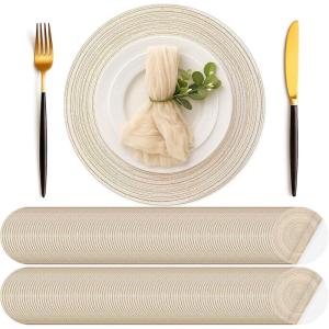 image:imageGeosar 100 Pcs Disposable Paper Placemats Cotton Woven Look 13 Round Placemats Rustic Disposable Table Pads Bulk for Dining Table Decoration Birthday Wedding Bridal Baby Shower Party Dusty BlueBeige