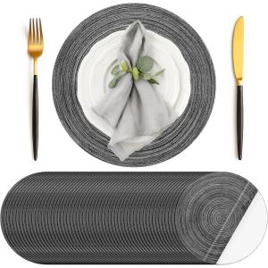 image:imageGeosar 100 Pcs Disposable Paper Placemats Cotton Woven Look 13 Round Placemats Rustic Disposable Table Pads Bulk for Dining Table Decoration Birthday Wedding Bridal Baby Shower Party Dusty BlueBlack