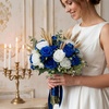 image:imageGeosar 16 Bundles Artificial Peonies Flowers Fake Silk Peony Bouquet Faux Peonies Flowers Bulk for Decoration Vase Floral Arrangements Wedding Party Table Royal BlueWhiteRoyal Blue white