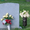 image:imageGeosar Fathers Day Dad Memorial Stakes Grave Cemetery Decorations Metal Feather Father Cemetery Markers Plaque with Spike Flower Holder for Loss Loved Ones Burial Ground Lawn Yard Funeral DecorDad