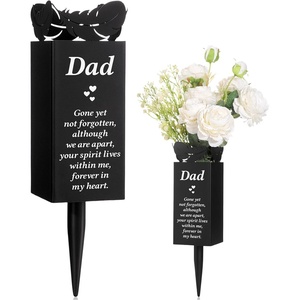 image:imageGeosar Fathers Day Dad Memorial Stakes Grave Cemetery Decorations Metal Feather Father Cemetery Markers Plaque with Spike Flower Holder for Loss Loved Ones Burial Ground Lawn Yard Funeral DecorDad Memorial