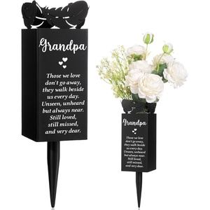 image:imageGeosar Fathers Day Dad Memorial Stakes Grave Cemetery Decorations Metal Feather Father Cemetery Markers Plaque with Spike Flower Holder for Loss Loved Ones Burial Ground Lawn Yard Funeral DecorGrandpa Feather
