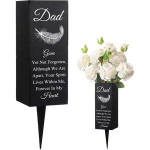 image:imageGeosar Fathers Day Dad Memorial Stakes Grave Cemetery Decorations Metal Feather Father Cemetery Markers Plaque with Spike Flower Holder for Loss Loved Ones Burial Ground Lawn Yard Funeral DecorDad