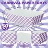 image:imageGeosar 100 Pcs Gingham Party Supply Disposable Paper Food Tray Bulk Disposable Food Boat with Checkered Wax Paper Sheet Checkered Wrapping Supply for Carnival Picnic Birthday Party Purple WhitePurple White