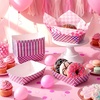 image:imageGeosar 100 Pcs Gingham Party Supply Disposable Paper Food Tray Bulk Disposable Food Boat with Checkered Wax Paper Sheet Checkered Wrapping Supply for Carnival Picnic Birthday Party Pink GreenLaser Fuchsia