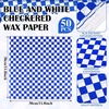 image:imageGeosar 100 Pcs Gingham Party Supply Disposable Paper Food Tray Bulk Disposable Food Boat with Checkered Wax Paper Sheet Checkered Wrapping Supply for Carnival Picnic Birthday Party Purple WhiteBlue