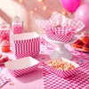 image:imageGeosar 100 Pcs Gingham Party Supply Disposable Paper Food Tray Bulk Disposable Food Boat with Checkered Wax Paper Sheet Checkered Wrapping Supply for Carnival Picnic Birthday Party Pink GreenFuchsia White