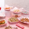 image:imageGeosar 100 Pcs Gingham Party Supply Disposable Paper Food Tray Bulk Disposable Food Boat with Checkered Wax Paper Sheet Checkered Wrapping Supply for Carnival Picnic Birthday Party Purple WhitePink White