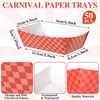 image:imageGeosar 100 Pcs Gingham Party Supply Disposable Paper Food Tray Bulk Disposable Food Boat with Checkered Wax Paper Sheet Checkered Wrapping Supply for Carnival Picnic Birthday Party Purple WhiteOrange Pink
