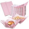 image:imageGeosar 100 Pcs Gingham Party Supply Disposable Paper Food Tray Bulk Disposable Food Boat with Checkered Wax Paper Sheet Checkered Wrapping Supply for Carnival Picnic Birthday Party Purple WhitePink White