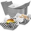 image:imageGeosar 100 Pcs Gingham Party Supply Disposable Paper Food Tray Bulk Disposable Food Boat with Checkered Wax Paper Sheet Checkered Wrapping Supply for Carnival Picnic Birthday Party Purple WhiteBlack White