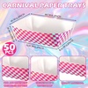image:imageGeosar 100 Pcs Gingham Party Supply Disposable Paper Food Tray Bulk Disposable Food Boat with Checkered Wax Paper Sheet Checkered Wrapping Supply for Carnival Picnic Birthday Party Pink GreenLaser Fuchsia