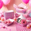 image:imageGeosar 100 Pcs Gingham Party Supply Disposable Paper Food Tray Bulk Disposable Food Boat with Checkered Wax Paper Sheet Checkered Wrapping Supply for Carnival Picnic Birthday Party Pink GreenLaser Fuchsia