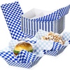 image:imageGeosar 100 Pcs Gingham Party Supply Disposable Paper Food Tray Bulk Disposable Food Boat with Checkered Wax Paper Sheet Checkered Wrapping Supply for Carnival Picnic Birthday Party Purple WhiteBlue