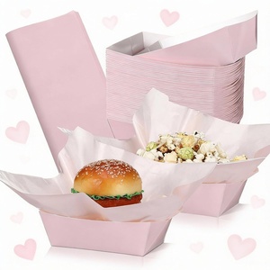image:imageGeosar 100 Pcs Gingham Party Supply Disposable Paper Food Tray Bulk Disposable Food Boat with Checkered Wax Paper Sheet Checkered Wrapping Supply for Carnival Picnic Birthday Party Pink GreenLight Pink