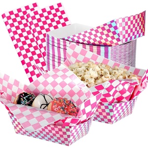 image:imageGeosar 100 Pcs Gingham Party Supply Disposable Paper Food Tray Bulk Disposable Food Boat with Checkered Wax Paper Sheet Checkered Wrapping Supply for Carnival Picnic Birthday Party Purple WhiteLaser Fuchsia