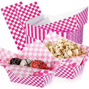 image:imageGeosar 100 Pcs Gingham Party Supply Disposable Paper Food Tray Bulk Disposable Food Boat with Checkered Wax Paper Sheet Checkered Wrapping Supply for Carnival Picnic Birthday Party Pink GreenFuchsia White
