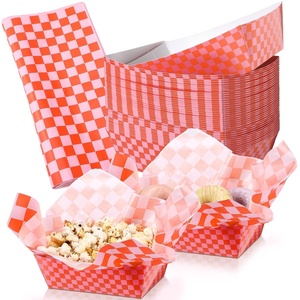 image:imageGeosar 100 Pcs Gingham Party Supply Disposable Paper Food Tray Bulk Disposable Food Boat with Checkered Wax Paper Sheet Checkered Wrapping Supply for Carnival Picnic Birthday Party Pink GreenOrange Pink
