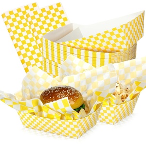 image:imageGeosar 100 Pcs Gingham Party Supply Disposable Paper Food Tray Bulk Disposable Food Boat with Checkered Wax Paper Sheet Checkered Wrapping Supply for Carnival Picnic Birthday Party Pink GreenYellow White