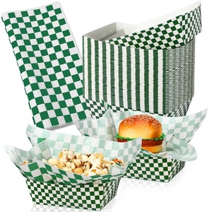 image:imageGeosar 100 Pcs Gingham Party Supply Disposable Paper Food Tray Bulk Disposable Food Boat with Checkered Wax Paper Sheet Checkered Wrapping Supply for Carnival Picnic Birthday Party Purple WhiteDark Green White