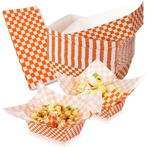 image:imageGeosar 100 Pcs Gingham Party Supply Disposable Paper Food Tray Bulk Disposable Food Boat with Checkered Wax Paper Sheet Checkered Wrapping Supply for Carnival Picnic Birthday Party Purple WhiteOrange