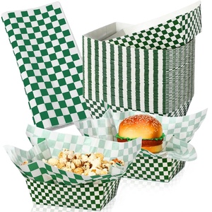 image:imageGeosar 100 Pcs Gingham Party Supply Disposable Paper Food Tray Bulk Disposable Food Boat with Checkered Wax Paper Sheet Checkered Wrapping Supply for Carnival Picnic Birthday Party Pink GreenDark Green White