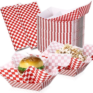 image:imageGeosar 100 Pcs Gingham Party Supply Disposable Paper Food Tray Bulk Disposable Food Boat with Checkered Wax Paper Sheet Checkered Wrapping Supply for Carnival Picnic Birthday Party Purple WhiteRed White