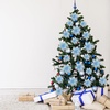 image:imageGeosar 24 Pieces Happy New Year Glitter Poinsettia Flowers Layered Artificial Flowers Wedding New Year Tree Ornaments 346 InchRose GoldBlue