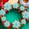image:imageGeosar 24 Pieces Happy New Year Glitter Poinsettia Flowers Layered Artificial Flowers Wedding New Year Tree Ornaments 346 InchRose GoldLight Green